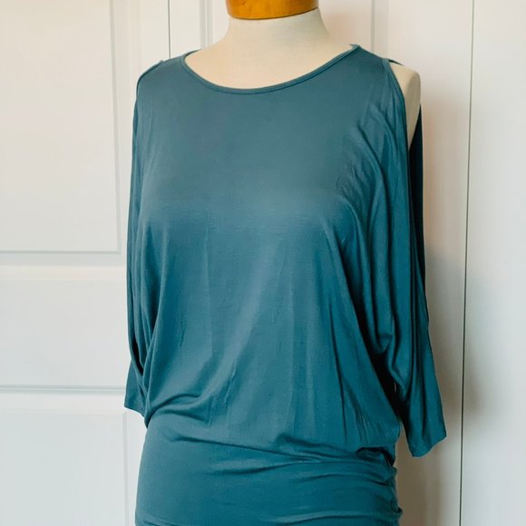 Color Me Pretty Cold Shoulder Tunic- Antique Blue - Picture 2 of 4